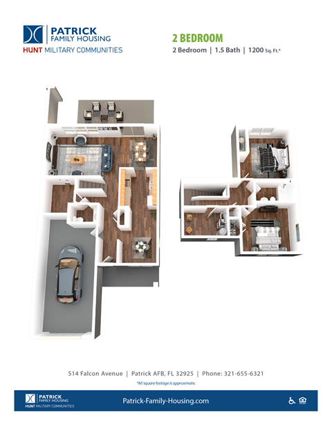 Floor plan for 2 beds, 1.5 baths, 1200 sqft